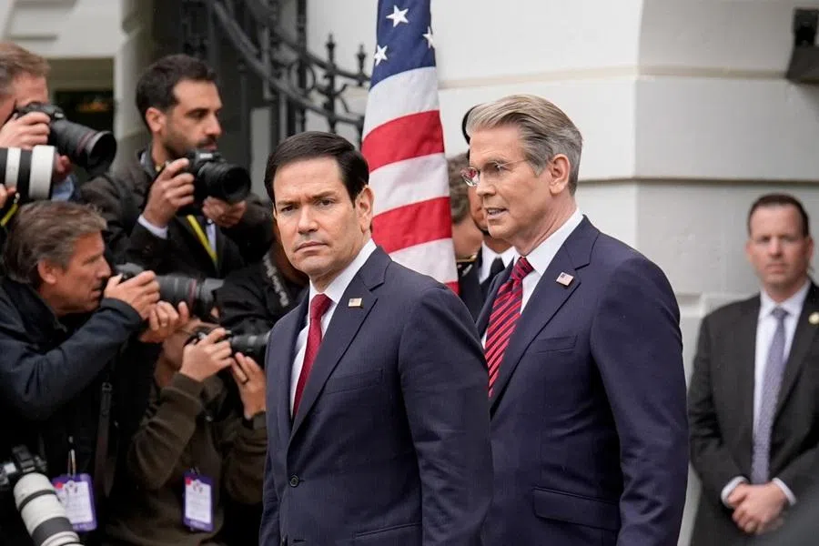 Marco Rubio, US Secretary of State (left), and Scott Bessent, US Treasury Secretary, during an arrival ceremony for King Charles III on the South Lawn of the White House in Washington, DC, US, on 28 April 2026. (Yuri Gripas/Bloomberg)