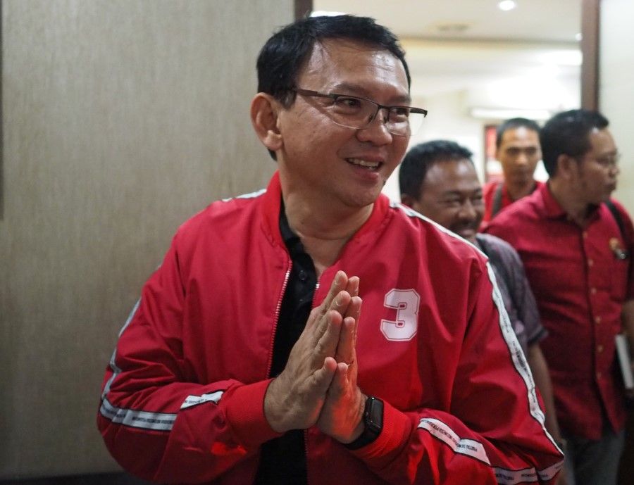 Former DKI Jakarta Governor Basuki Tjahaja Purnama (Ahok) is seen while visiting the PDIP Bali DPD office on 8 February 2019, in Bali, Indonesia. This visit was the first political activity carried out by him, after being released from prison. Basuki was previously sentenced to two years in prison for a blasphemy case in May 2017. (Mahendra Moonstar/Anadolu Agency)