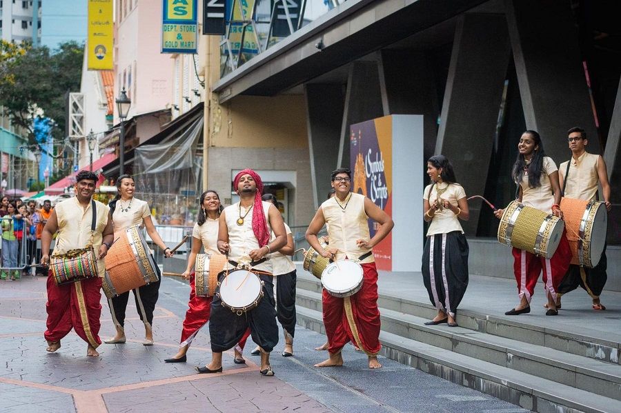 As an immigrant society, the different races of Singapore could trace their ancestry to different regions around the globe. In this photo, the traditional Indian drumming troupe Damaru is seen performing as part of Indian New Year festivities. (Little India Shopkeepers and Heritage Association)