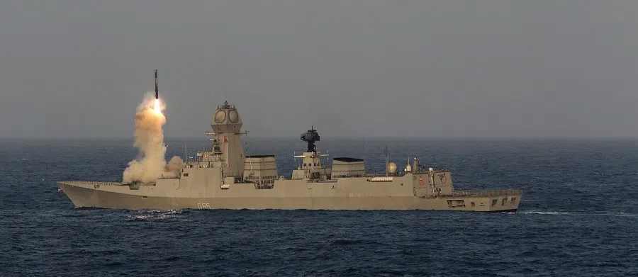 BrahMos supersonic cruise missile fired from INS Chennai during TROPEX 2017. (Indian Navy/Wikimedia)