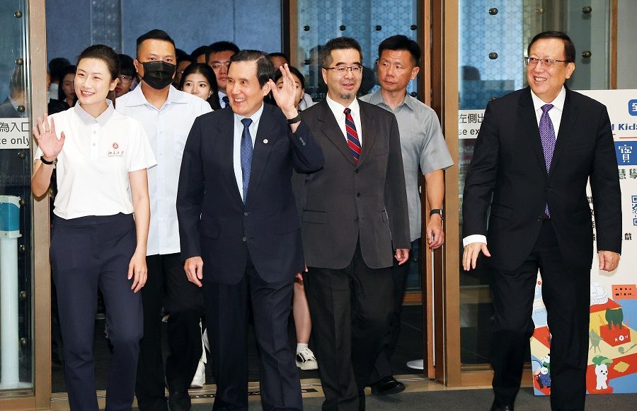 Former Taiwan President Ma Ying-jeou visits the National Palace Museum in Taipei, Taiwan, with students and faculty members from mainland China on 18 July 2023. (CNS)