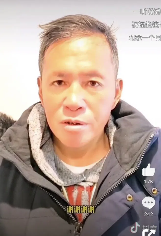 Sun Weidong thanks the people who have helped and cared for him after his video went viral. (Screen grab from video)