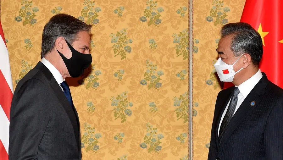 US Secretary of State Antony Blinken and Chinese Foreign Minister, Wang Yi meet on 31 October 2021 at a hotel in Rome on the sidelines of the G20 of World Leaders Summit of Rome. (Tiziana Fabi/AFP)