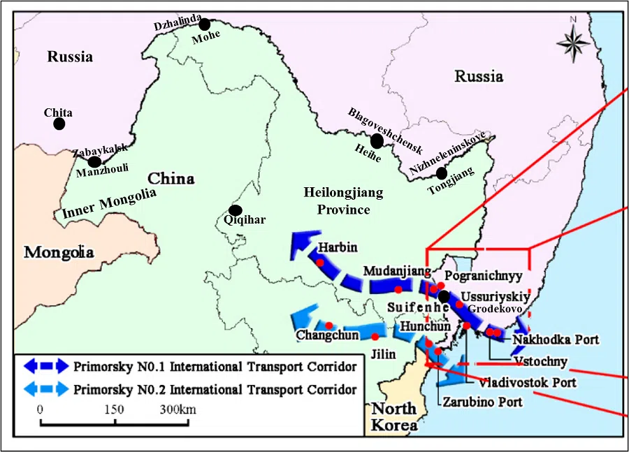 Map: Multiple border crossings between China's northeast region and the Russian Far East (Source: Modified from a map on The Exploring New Silk Road WeChat account)