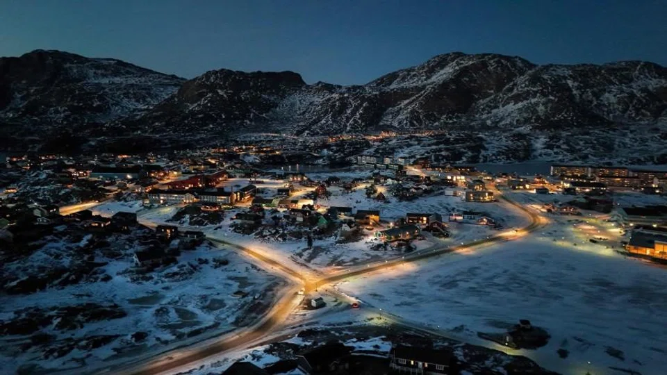 An aerial view shows the city of Sisimiut, Greenland, on 30 January 2026. (Ina Fassbender/AFP)