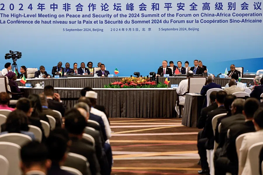 China’s Politburo Standing Committee member Cai Qi speaks at the High-Level Meeting on Peace and Security of the 2024 Summit of the Forum on China-Africa Cooperation (FOCAC) in Beijing, China on 5 September 2024. (Tingshu Wang/Reuters)