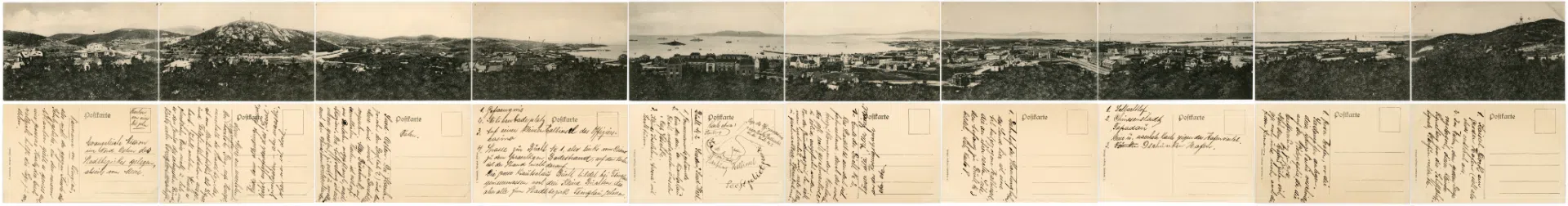 Ten rare postcards forming a scene of Qingdao.
