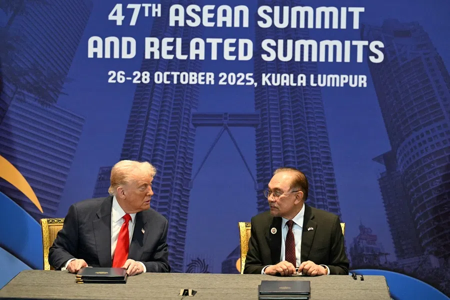 Malaysia's Prime Minister Anwar Ibrahim attends a bilateral meeting with US President Donald Trump on the sidelines of the 47th Association of Southeast Asian Nations (ASEAN) Summit in Kuala Lumpur, Malaysia, on 26 October 2025.