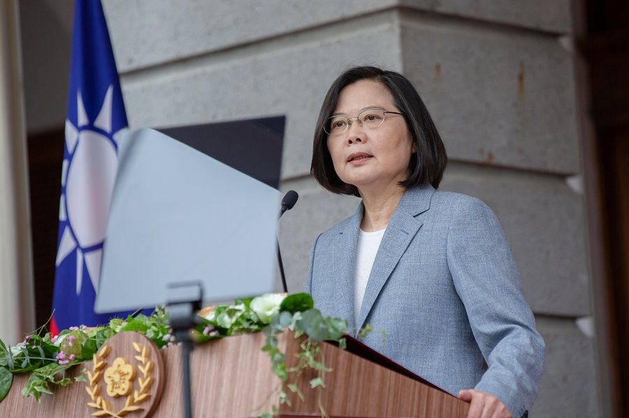 Taiwan President Tsai Ing-wen delivers her inaugural address at the Taipei Guest House in Taipei, Taiwan on 20 May 2020. (Wang Yu Ching/Taiwan Presidential Office/Handout via Reuters)