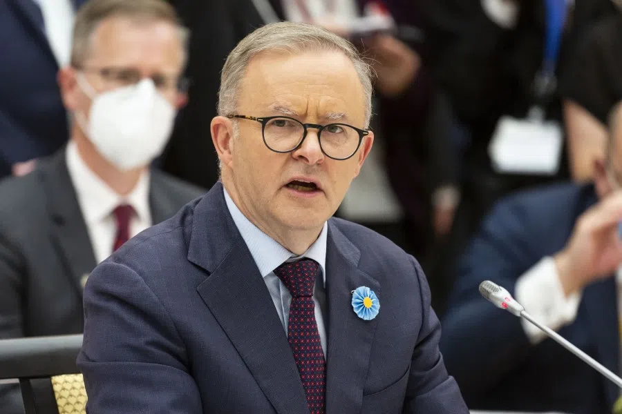 Anthony Albanese, Australia's prime minister, speaks during the Quadrilateral Security Dialogue (Quad) leaders meeting at the prime minister's official residence in Tokyo, Japan, on 24 May 2022. (Yuichi Yamazaki/Bloomberg)