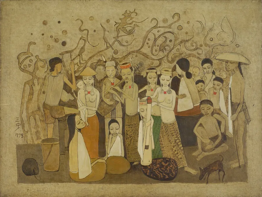 Cheong Soo Pieng, Life In Longhouse, 1978. (National Gallery Singapore)