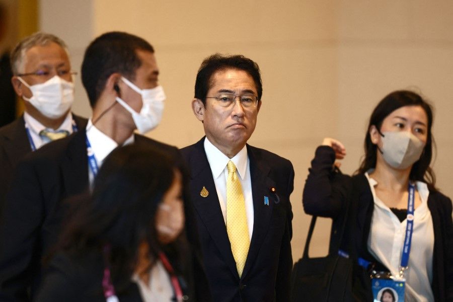 Japan's Prime Minister Fumio Kishida (centre) attends the 29th APEC Economic Leaders' Meeting (AELM) during the Asia-Pacific Economic Cooperation (APEC) summit in Bangkok on 19 November 2022. (Jack Taylor/AFP)