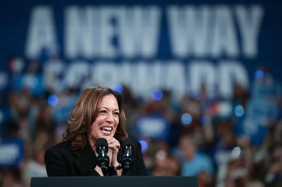 Democratic presidential nominee, US Vice President Kamala Harris speaks at a campaign rally at the Greensboro Coliseum, on 12 September 2024 in Greensboro, North Carolina. (Win McNamee/Getty Images/AFP)