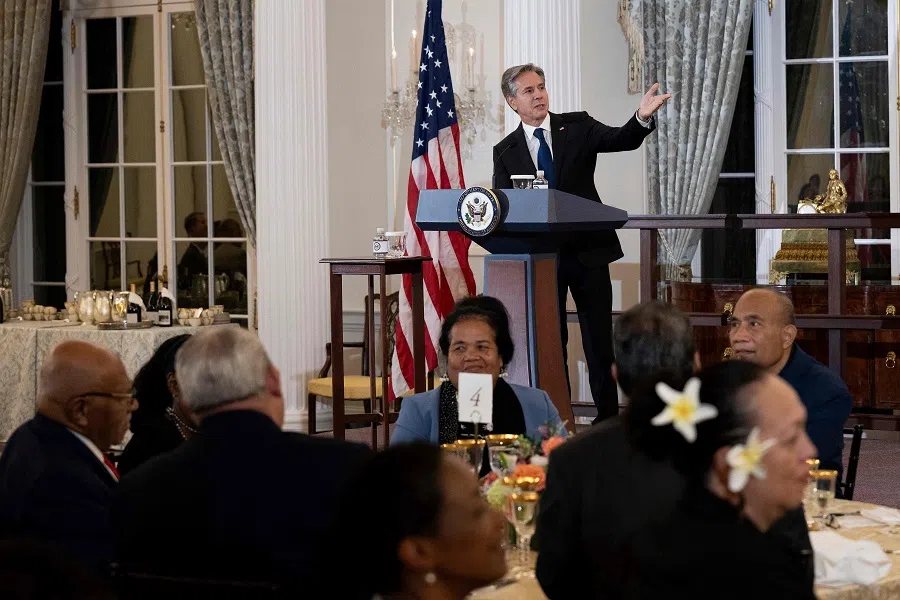US Secretary of State Antony Blinken speaks at a dinner reception for Pacific Island leaders at the US Department of State on 25 September 2023 in Washington, DC. (Brendan Smialowski/AFP)