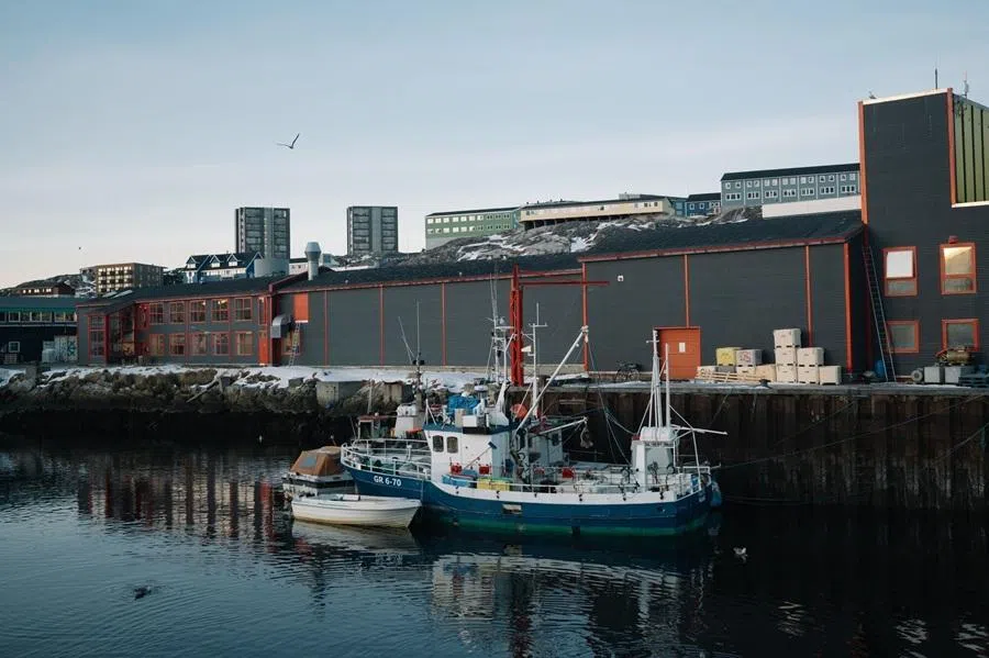 A Greenlandic fishing boat in the harbour in Nuuk, Greenland, on 29 January 2026. (Juliette Pavy/Bloomberg)