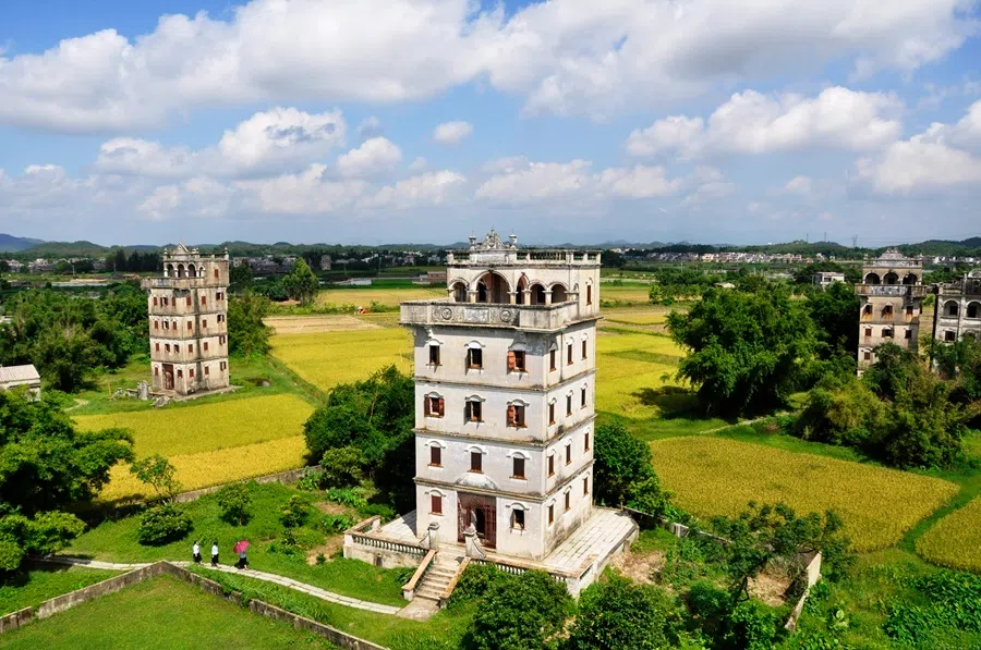 A view of the Kaiping towers in Guangdong.