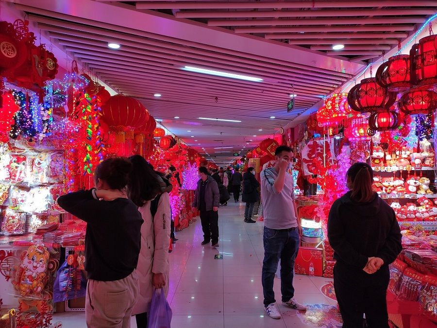 Shops selling CNY decorations in a mall in Beijing. (Photo: Jessie Tan)