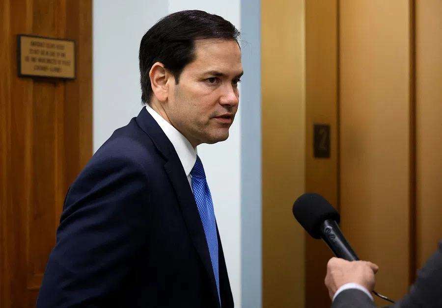 President-elect Donald Trump’s nominee to be Secretary of State Sen. Marco Rubio speaks to reporters as he leaves his office in the Dirksen Senate Office Building on 10 December 2024 in Washington, DC. (Kevin Dietsch/Getty Images/AFP)