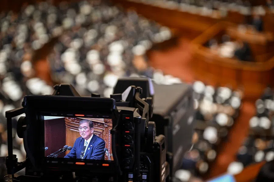Japan’s Prime Minister Shigeru Ishiba delivers a policy address during a plenary session of the Japanese National Diet’s lower house in Tokyo on 29 November 2024. (AFP)