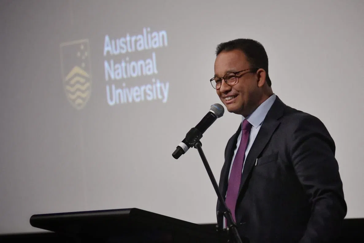 Anies Baswedan giving a lecture at the Australian National University, 7 March 2023. (Anies Baswedan/Twitter)