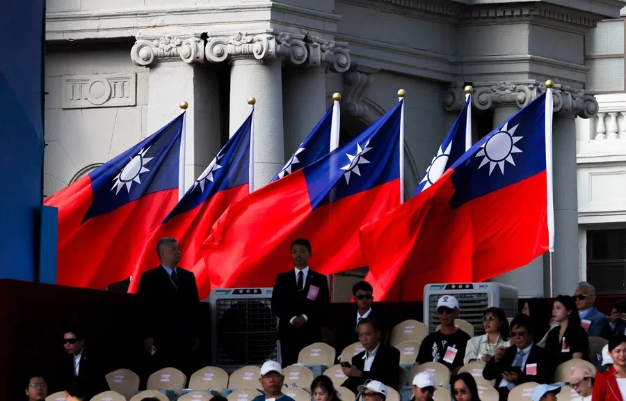 Taiwan's national flags are seen during National Day celebrations in front of the Presidential Palace in Taipei on 10 October 2026.