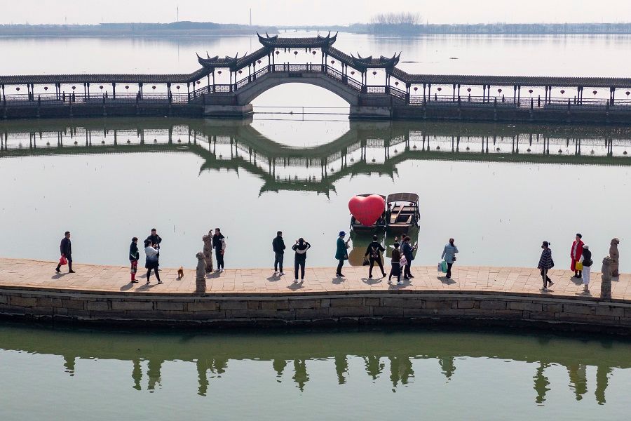 People tour the Jinxi Ancient Town in Kunshan, Suzhou, Jiangsu province, China, on 4 March 2023. (CNS)