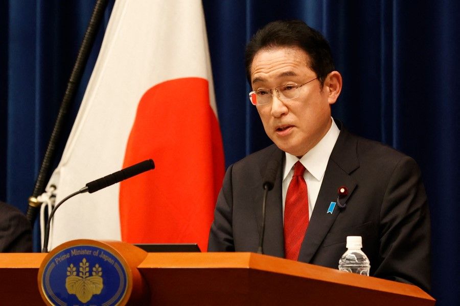 Japan's Prime Minister Fumio Kishida speaks during a press conference in Tokyo on 8 April 2022. (Rodrigo Reyes Marin/AFP)