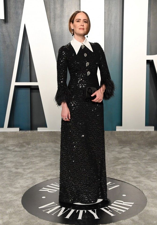 Sarah Paulson wearing Andrew Gn at Vanity Fair Oscar Party, February 2020.
