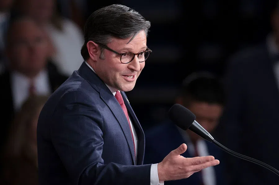 Newly elected Speaker of the House of Representatives Mike Johnson speaks in the House Chamber after his election at the US Capitol on 25 October 2023 in Washington, DC, US. (Win McNamee/Getty Images/AFP)