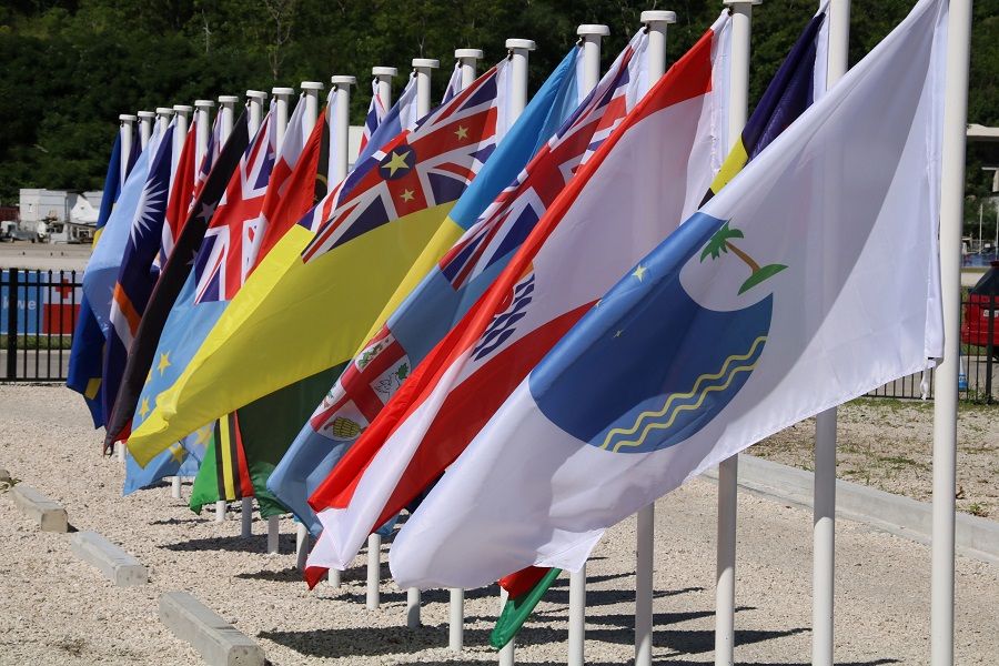 This file picture taken on 5 September 2018 shows flags from the Pacific Islands countries being displayed in Yaren on the last day of the Pacific Islands Forum (PIF). (Mike Leyral/AFP)