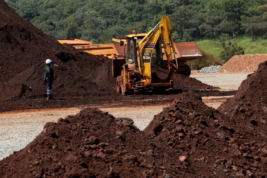 A wheel loader operates at the blocks three and four of the Simandou mine, one of the largest high-grade iron ore deposits, in the Nzerekore region, Guinea, 5 November 2025.