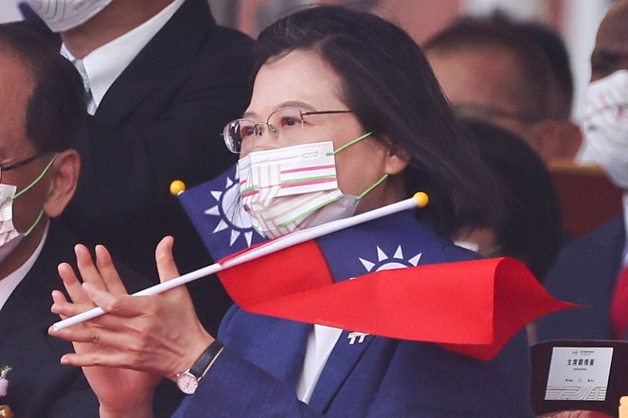 Taiwan President Tsai Ing-wen applauds during the Double Tenth Day celebration in Taipei, Taiwan, 10 October 2021. (Ann Wang/File Photo/Reuters)