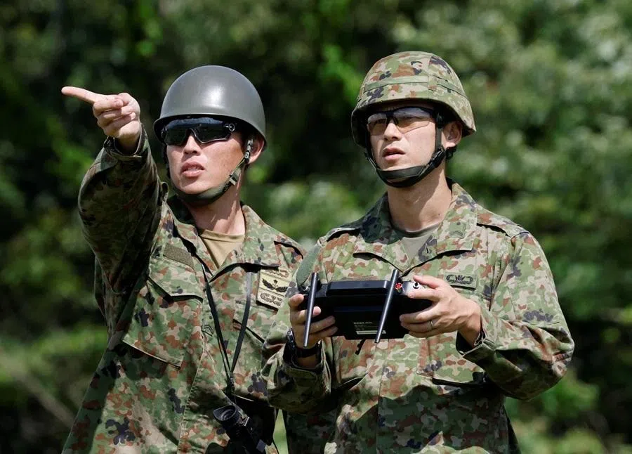 A member of Japanese Self-Defense Force pilots SOTEN drone during a joint live-fire drill with U.S. Marines as part of the annual Resolute Dragon exercises in Yufu, Oita prefecture, Japan, on 28 June 2026.