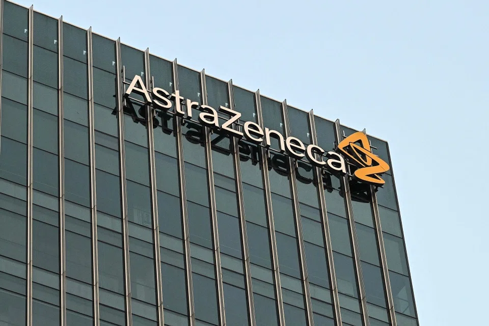 A general view shows AstraZeneca signage on a building in Shanghai, China on 5 September 2024. (Hector Retamal/AFP)