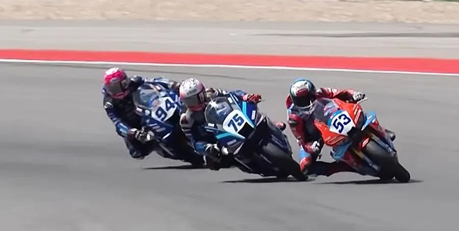 French motorcycle racer Valentin Debise (far right) riding ZXMOTO, a Chinese motorcycle brand, founded in April 2024 by Zhang Xue in Chongqing, during Portugal round of the World Superbike Championship, 29 March 2026. (Screengrab/Youtube/WorldSBK)
