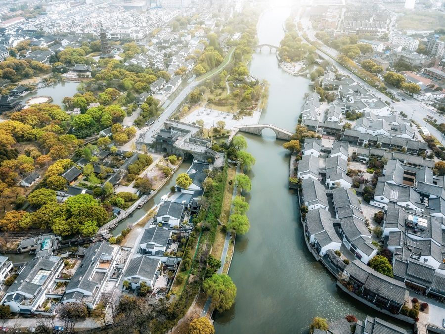 An aerial shot of ancient houses and rivers in the historic city of Suzhou. (iStock)