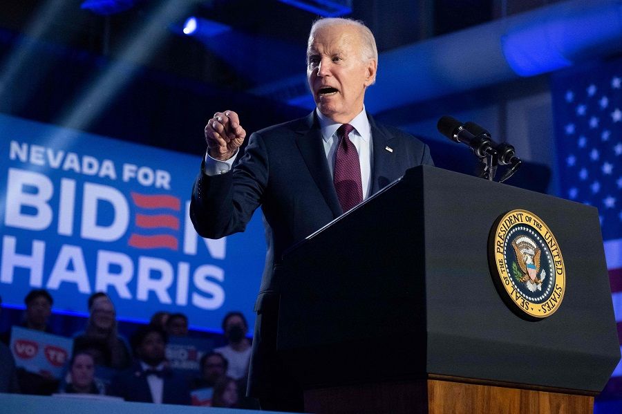 US President Joe Biden speaks during a campaign rally at Pearson Community Center in Las Vegas, Nevada, US, on 4 February 2024. (Saul Loeb/AFP)