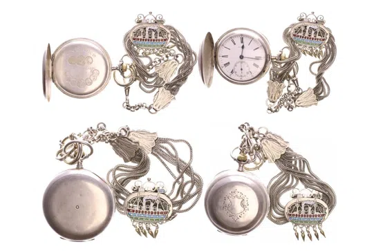 The silver Longines pocket watch, specially commissioned by Gottfried Landmann, the founder of Qingdao’s first brewery, 1900s.