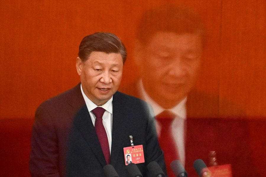 Chinese President Xi Jinping speaks during the opening session of the 20th Party Congress at the Great Hall of the People in Beijing, China, on 16 October 2022. (Noel Celis/AFP)