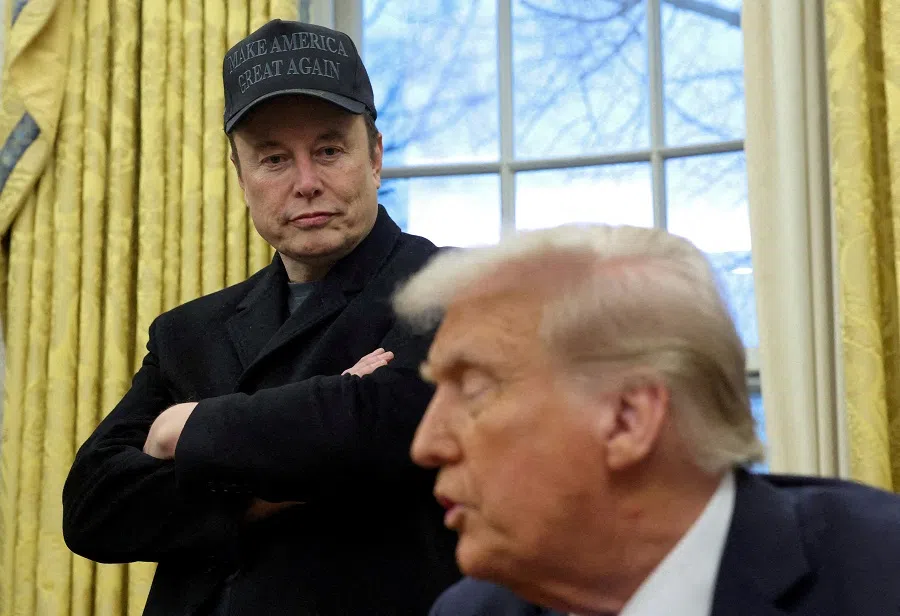 Elon Musk listens to US President Donald Trump speak in the Oval Office of the White House in Washington, DC, US, on 11 February 2025. (Kevin Lamarque/Reuters)
