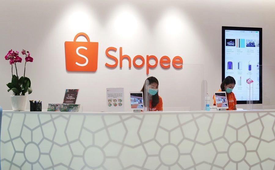 Shopee's reception area is seen at the company's building in Singapore. (SPH)