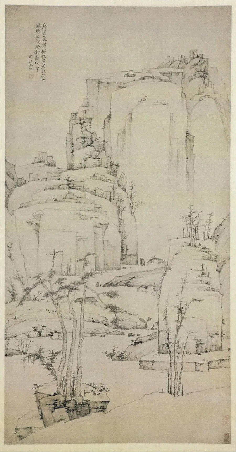 Hongren, The Coming of Autumn, China, Qing dynasty, 17th century, Hanging scroll; ink on paper, Gift of the Wilhelmina Tenney Memorial Collection, 1955 (2045.1), Honolulu Museum of Art. (Internet/Honolulu Museum of Art)