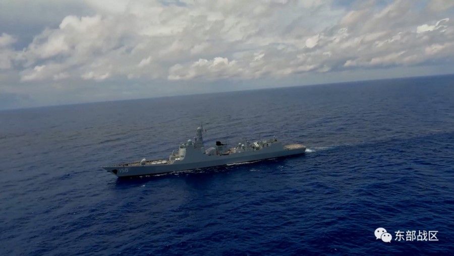 A Navy Force destroyer under the Eastern Theatre Command of China's People's Liberation Army (PLA) takes part in military exercises in the waters around Taiwan, at an undisclosed location, 8 August 2022 in this handout picture released on 9 August 2022. (Eastern Theatre Command/Handout via Reuters)