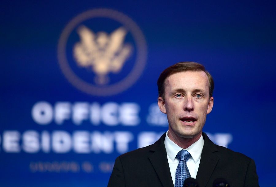 National security adviser-designate Jake Sullivan speaks after being introduced by President-elect Joe Biden as he introduces key foreign policy and national security nominees and appointments at the Queen Theatre on 24 November 2020 in Wilmington, Delaware. (Mark Makela/Getty Images/AFP)
