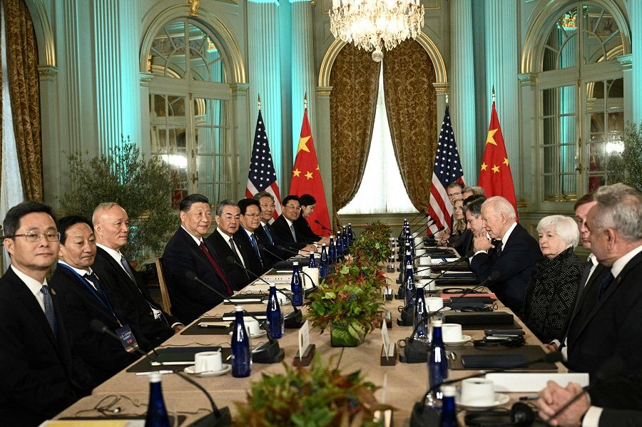 US President Joe Biden meets with Chinese President Xi Jinping during the Asia-Pacific Economic Cooperation (APEC) Leaders' week in Woodside, California on 15 November 2023. (Brendan Smialowski/AFP)