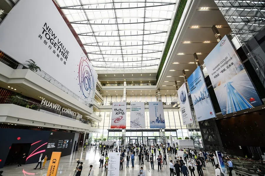 People visit the Huawei Connect conference in Shanghai on 23 September 2020. (STR/AFP)