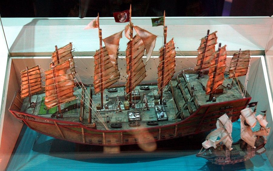 The replica of a wooden sailing ship used by Admiral Zheng He of China on display at the 1001 Inventions exhibition held at the National Science Centre in Kuala Lumpur, Malaysia. (SPH)