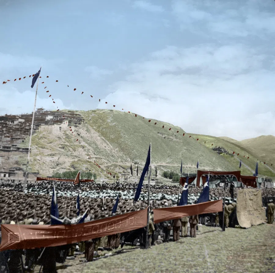 A PLA committee in Tibet holding a rally in Lhasa, 1951.