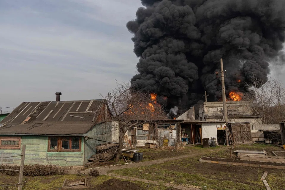 This photograph shows a fire following a strike on the outskirts of Odessa on 11 March 2025, amid the Russian invasion of Ukraine. (Oleksandr Gimanov/AFP)
