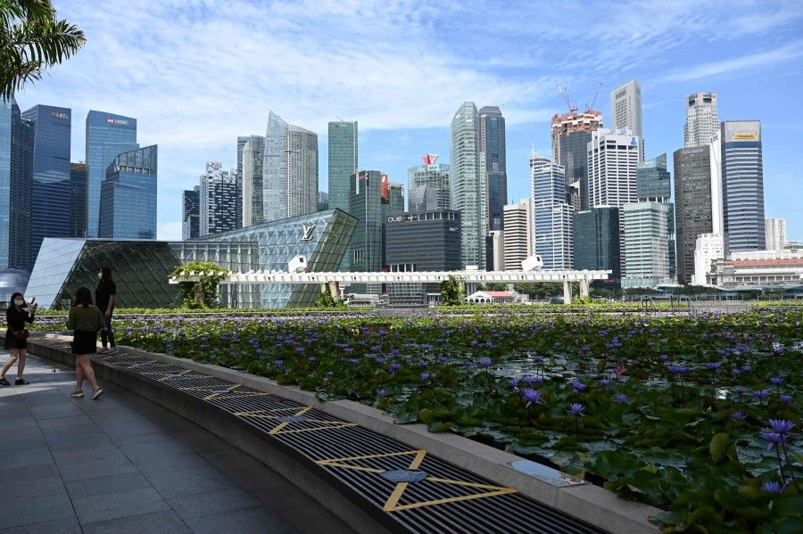 The Singapore skyline, 31 March 2021. (Roslan Rahman/AFP)